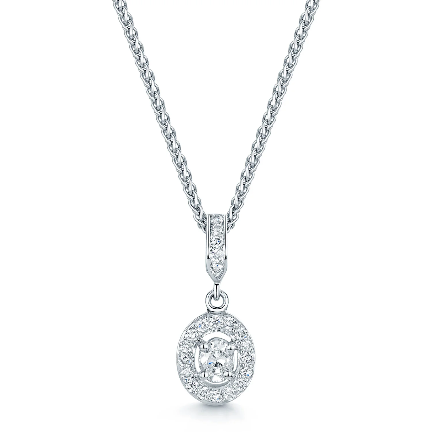 18ct White Gold Oval Cut Diamond Halo Pendant - Image 2