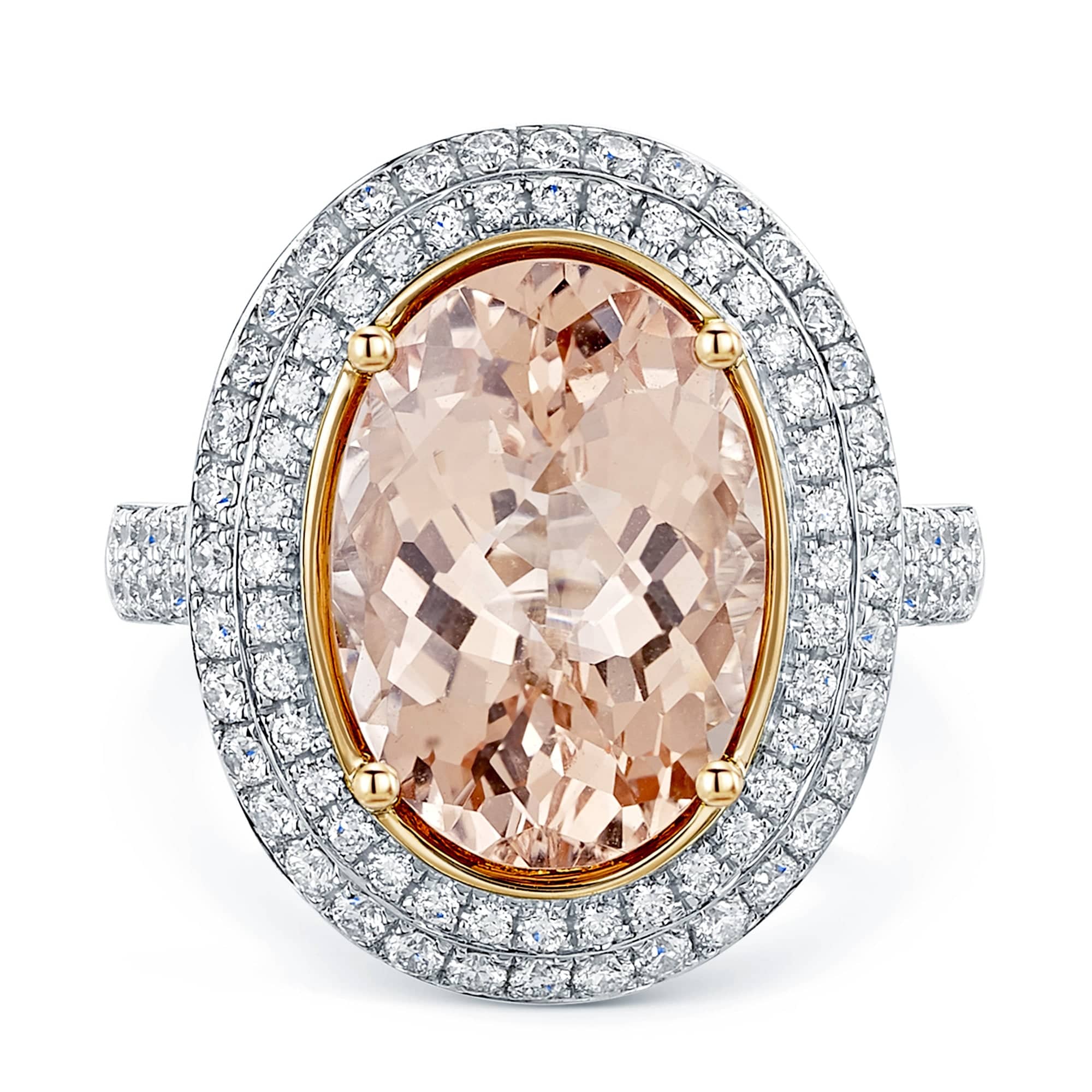 18ct White Gold Oval Morganite & Diamond Double Halo Ring - Image 5