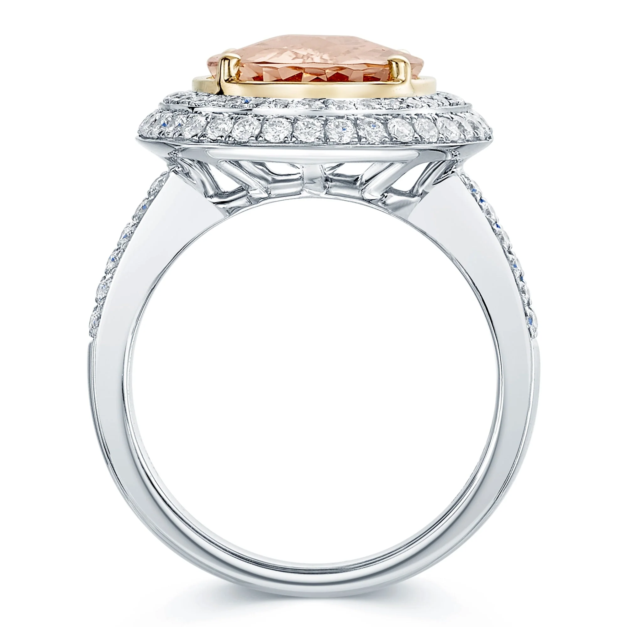 18ct White Gold Oval Morganite & Diamond Double Halo Ring - Image 6