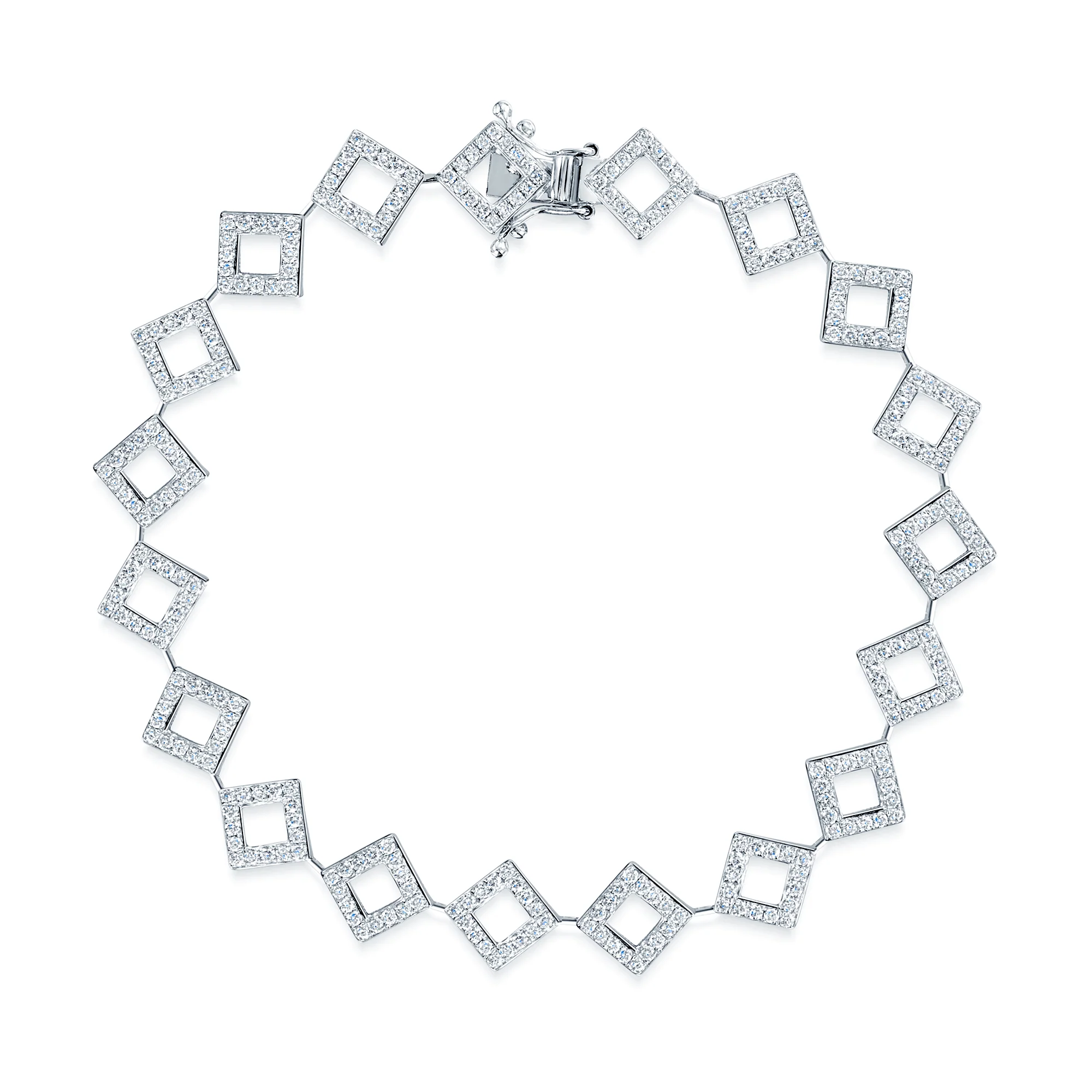 18ct White Gold Pave Diamond Set Square Link Bracelet - Image 2