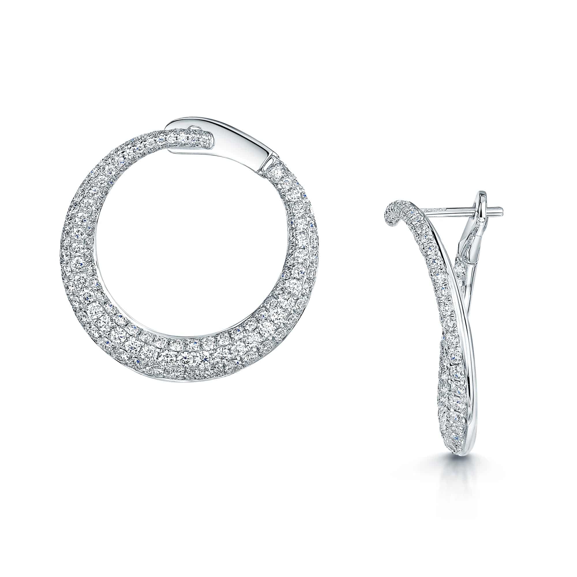 18ct White Gold Pave Set Diamond Pave Set Spiral Hoop Earrings - Image 4