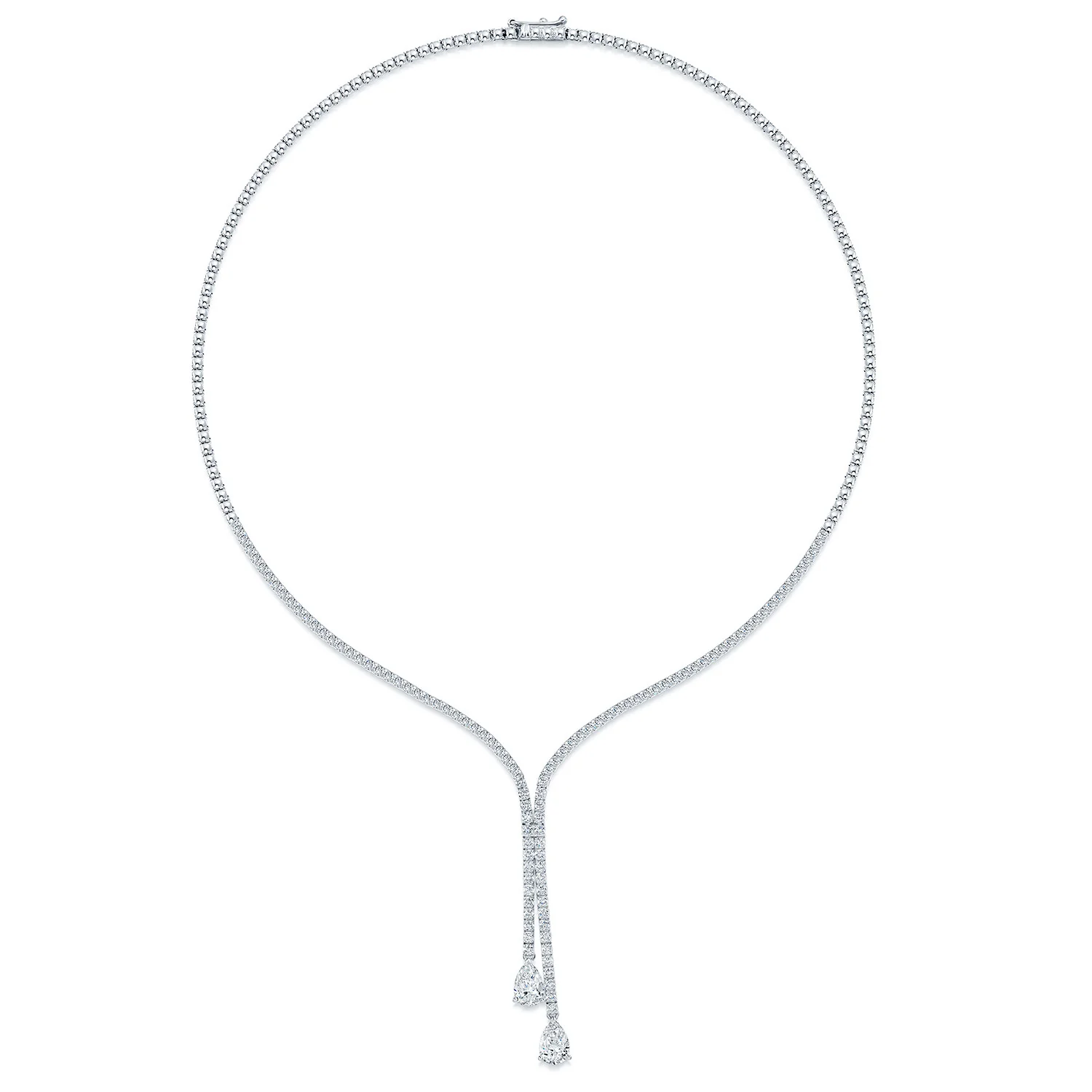 18ct White Gold Pear Cut And Round Brilliant Cut Diamond Drop Collarette - Image 3