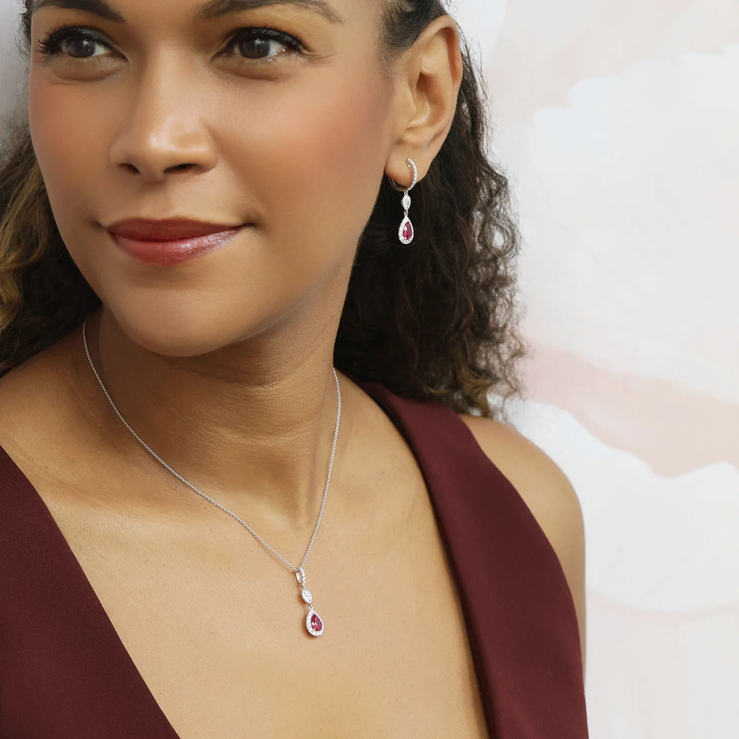 18ct White Gold Pear Cut Ruby And Diamond Pendant - Image 2