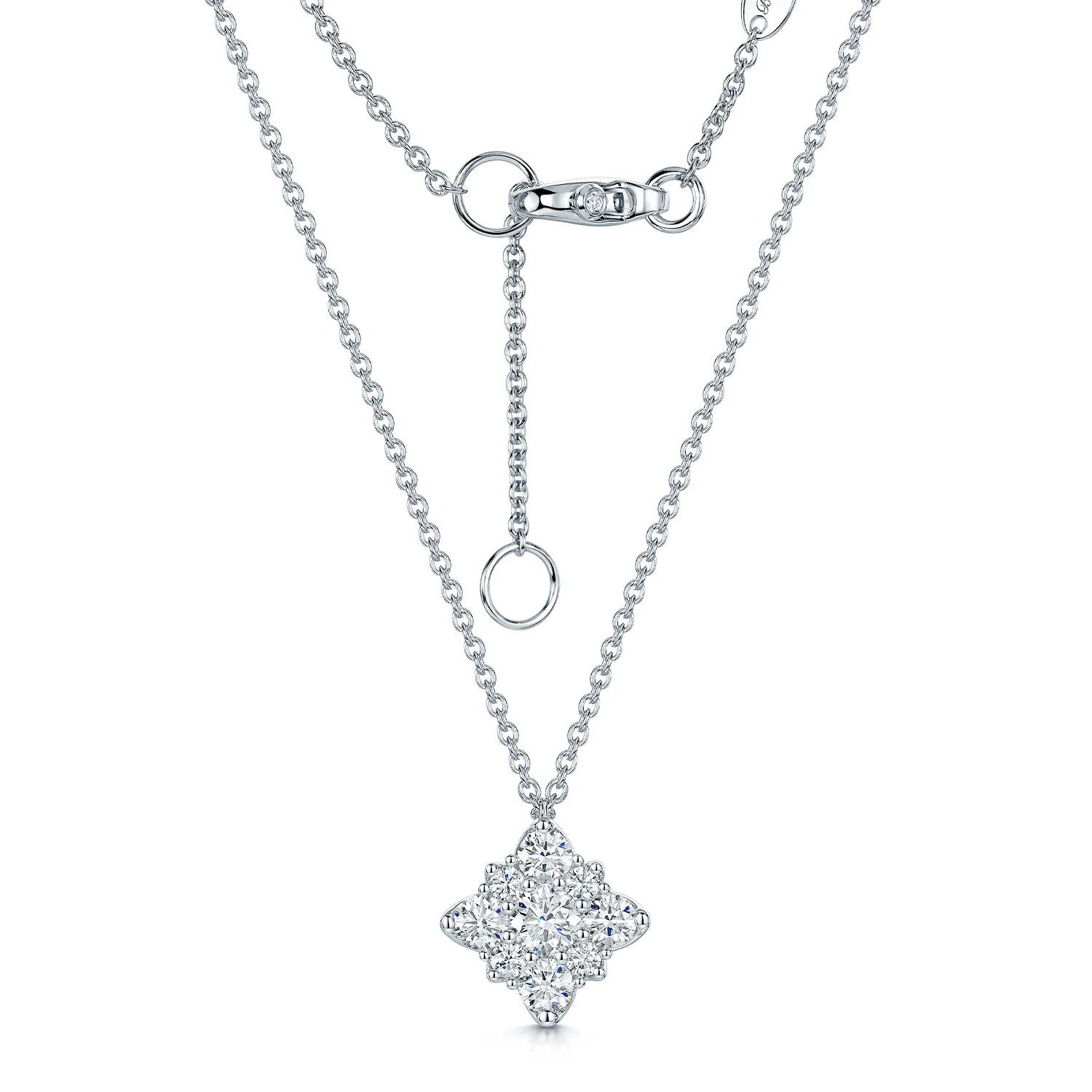 18ct White Gold GIA Certificated Round Brilliant Cut Diamond Flower Cluster Pendant