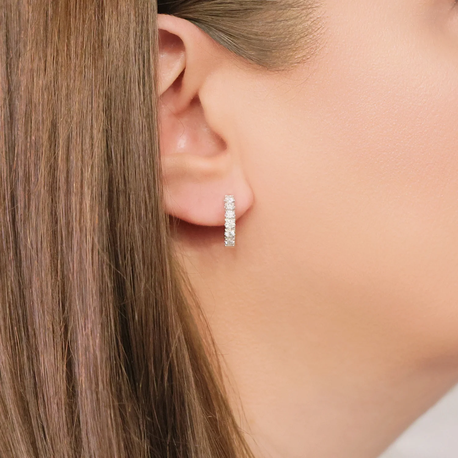 18ct White Gold Round Brilliant Cut Diamond Hoop Earrings - Image 3