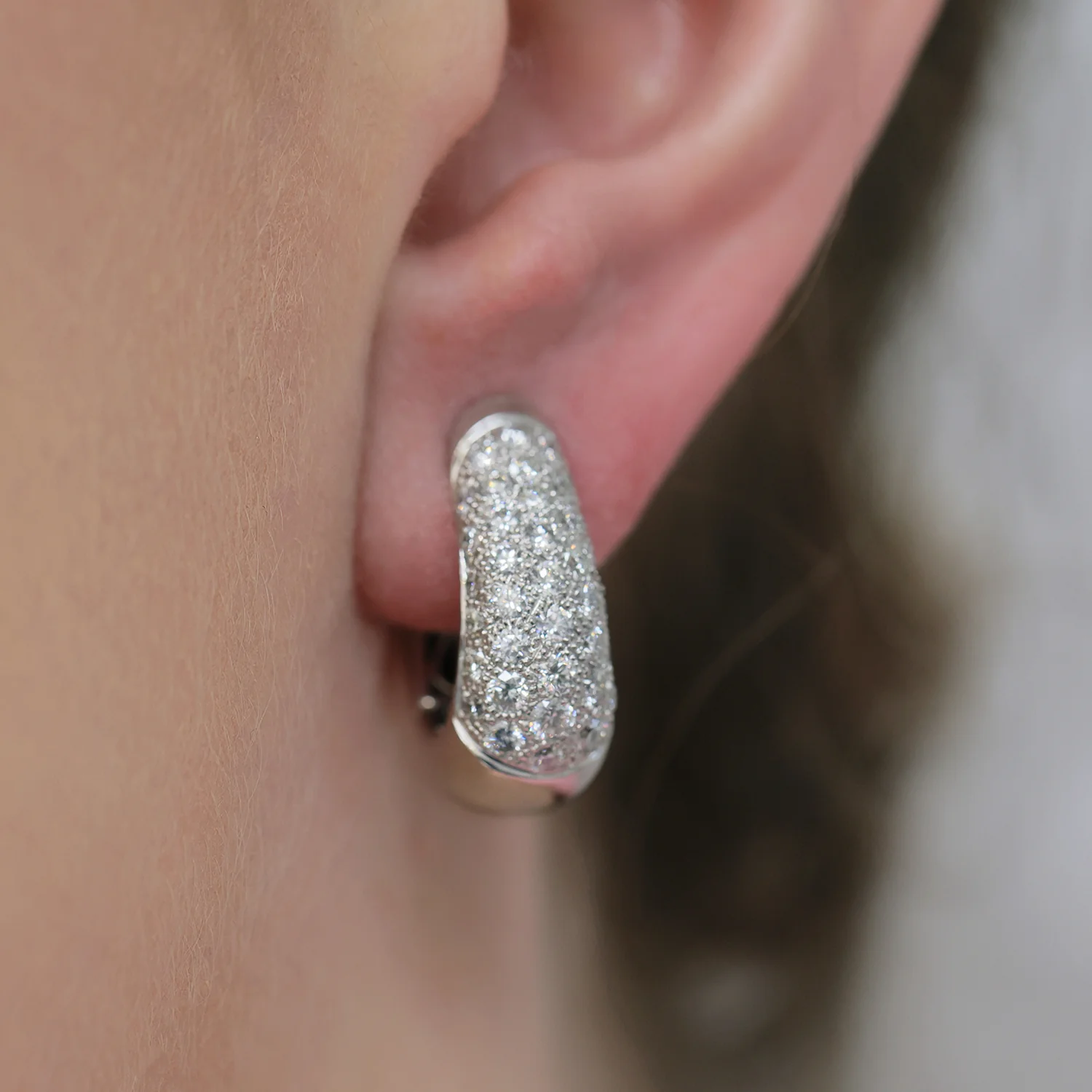 18ct White Gold Round Brilliant Cut Diamond Pave Set Hoop Earrings - Image 3