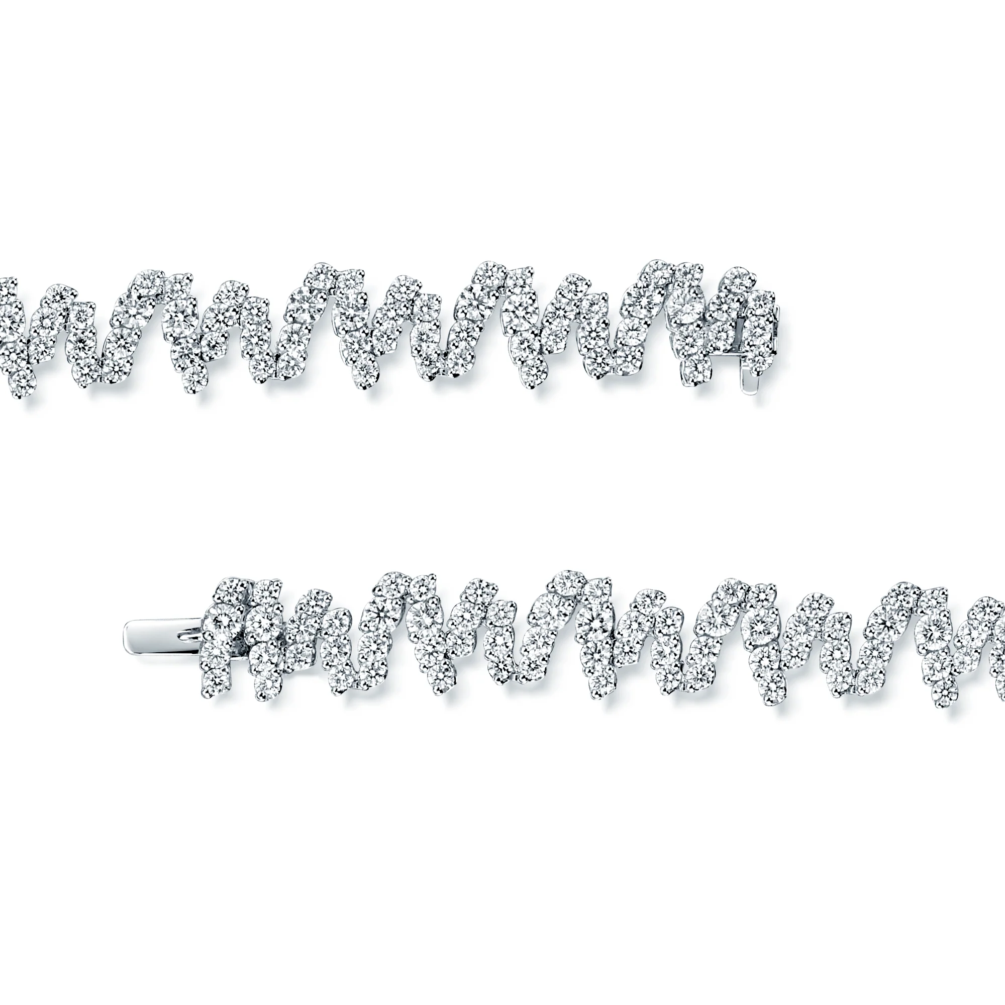 18ct White Gold Round Brilliant Cut Diamond Zig-Zag Style Bracelet - Image 4