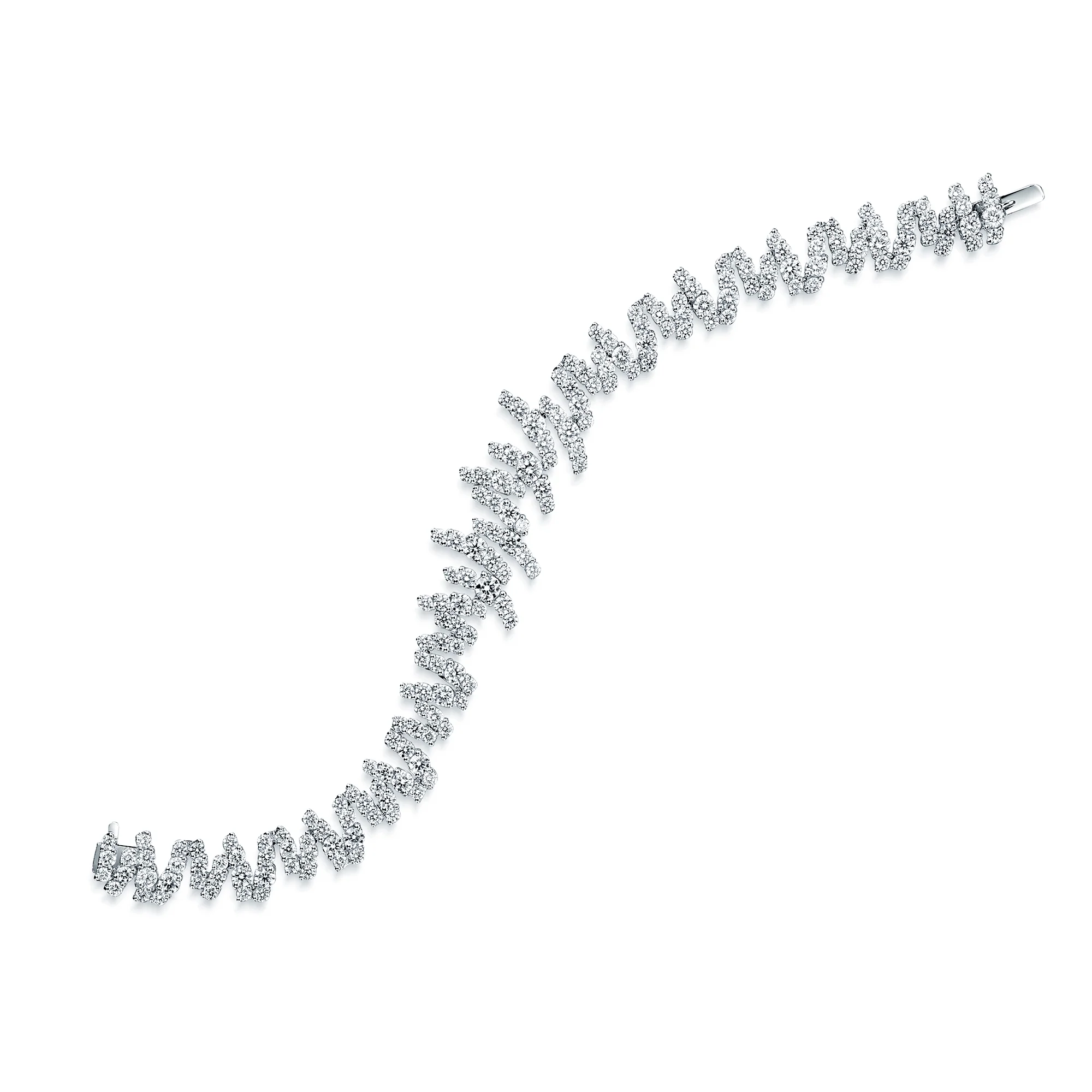 18ct White Gold Round Brilliant Cut Diamond Zig-Zag Style Bracelet - Image 5