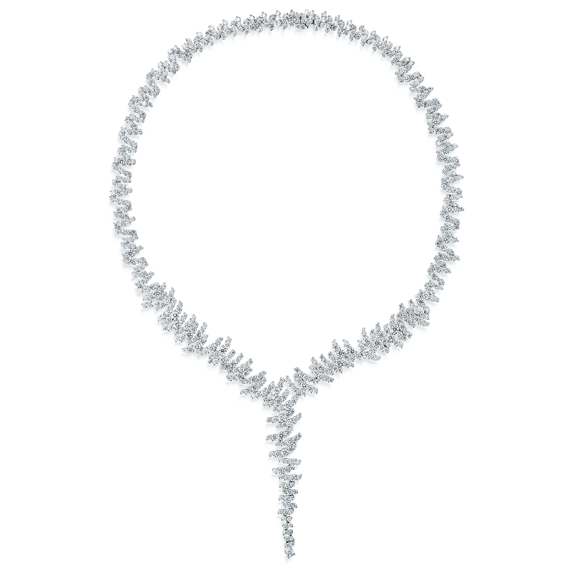 18ct White Gold Round Brilliant Cut Diamond Zig-Zag Style Drop Collarette - Image 3