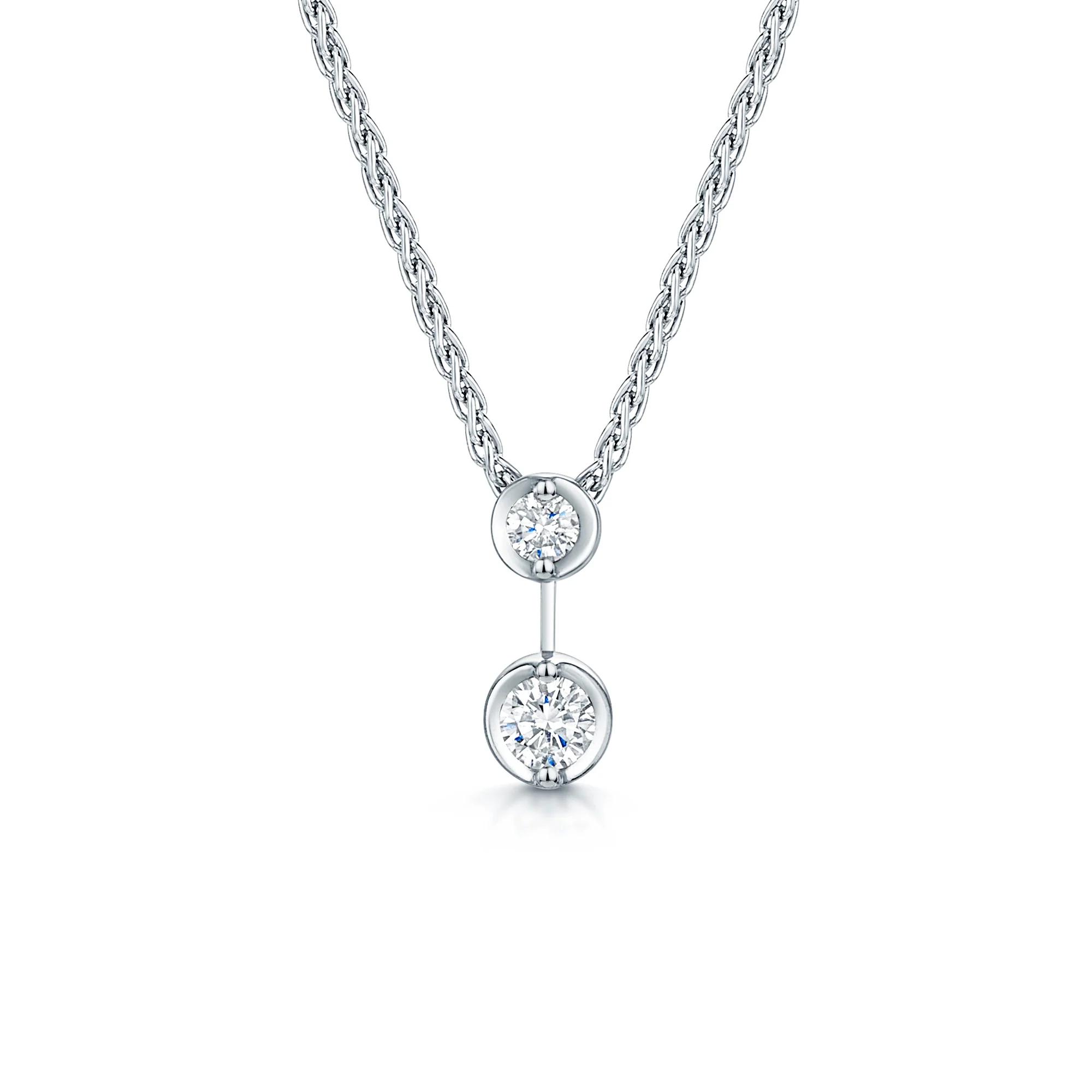 18ct White Gold Round Brilliant Two Stone Diamond Drop Pendant - Image 2