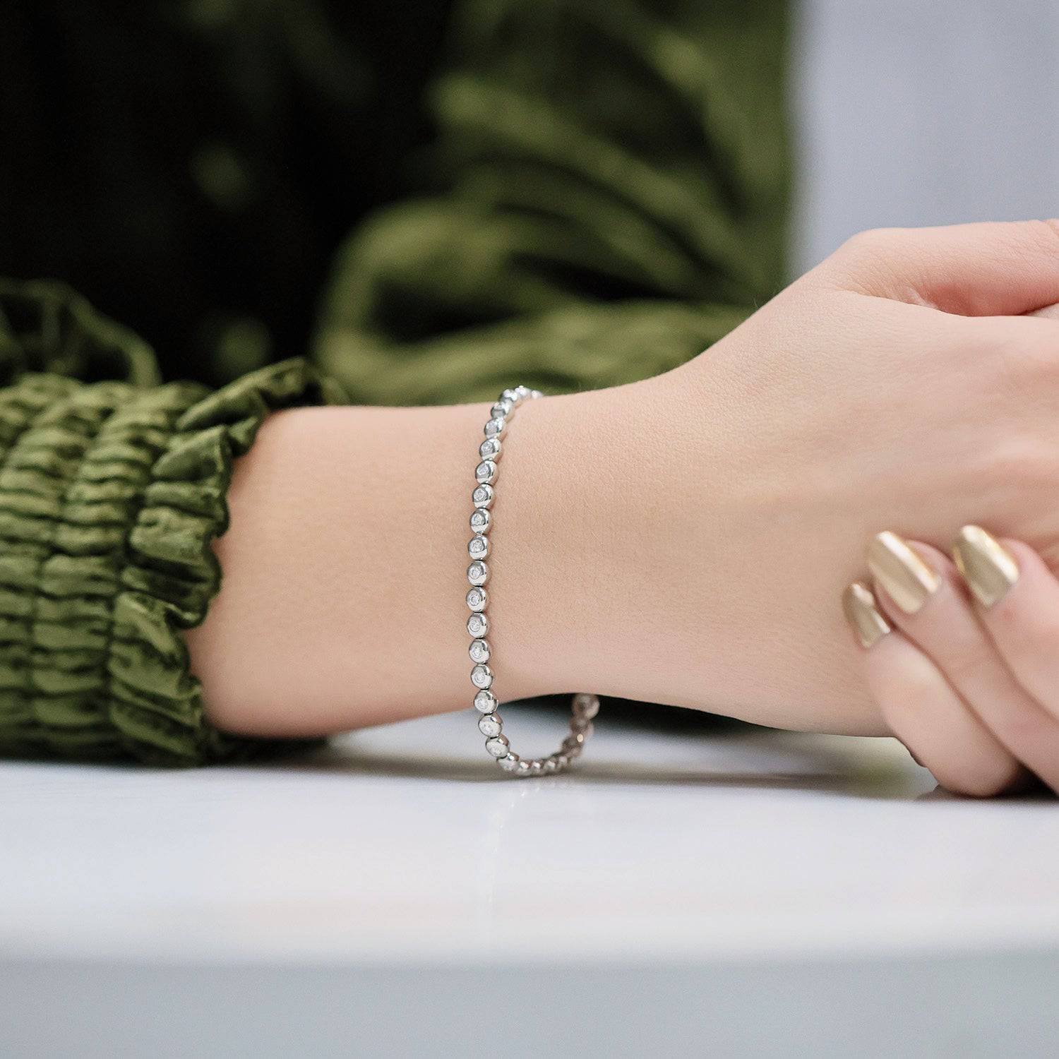 18ct White Gold Rub Over Set Diamond Tennis Bracelet - Image 3
