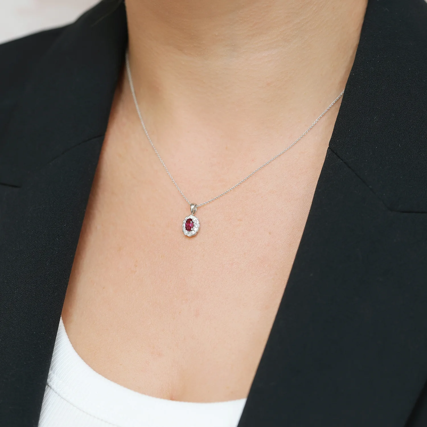 18ct White Gold Ruby And Diamond Cluster Pendant - Image 2