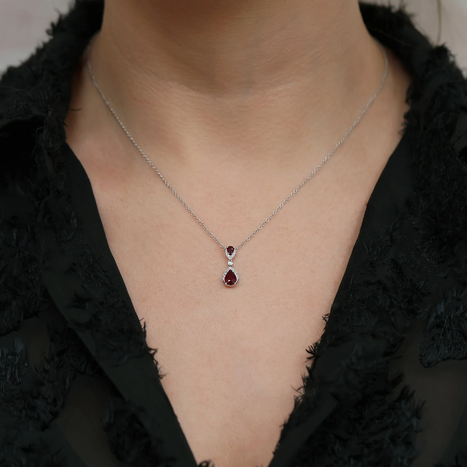 18ct White Gold Ruby And Diamond Drop Pendant - Image 2
