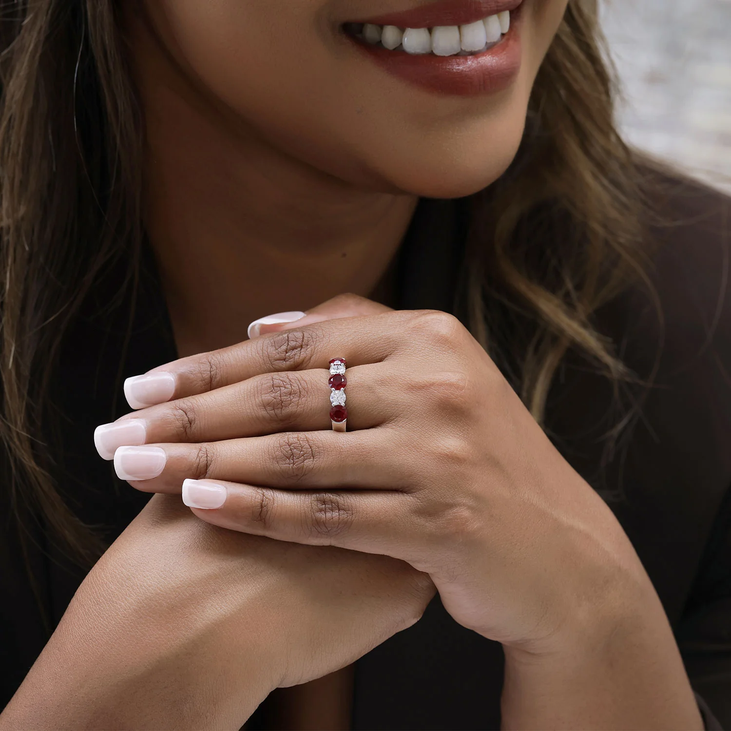 18ct White Gold Ruby And Diamond Five Stone Eternity Ring - Image 2
