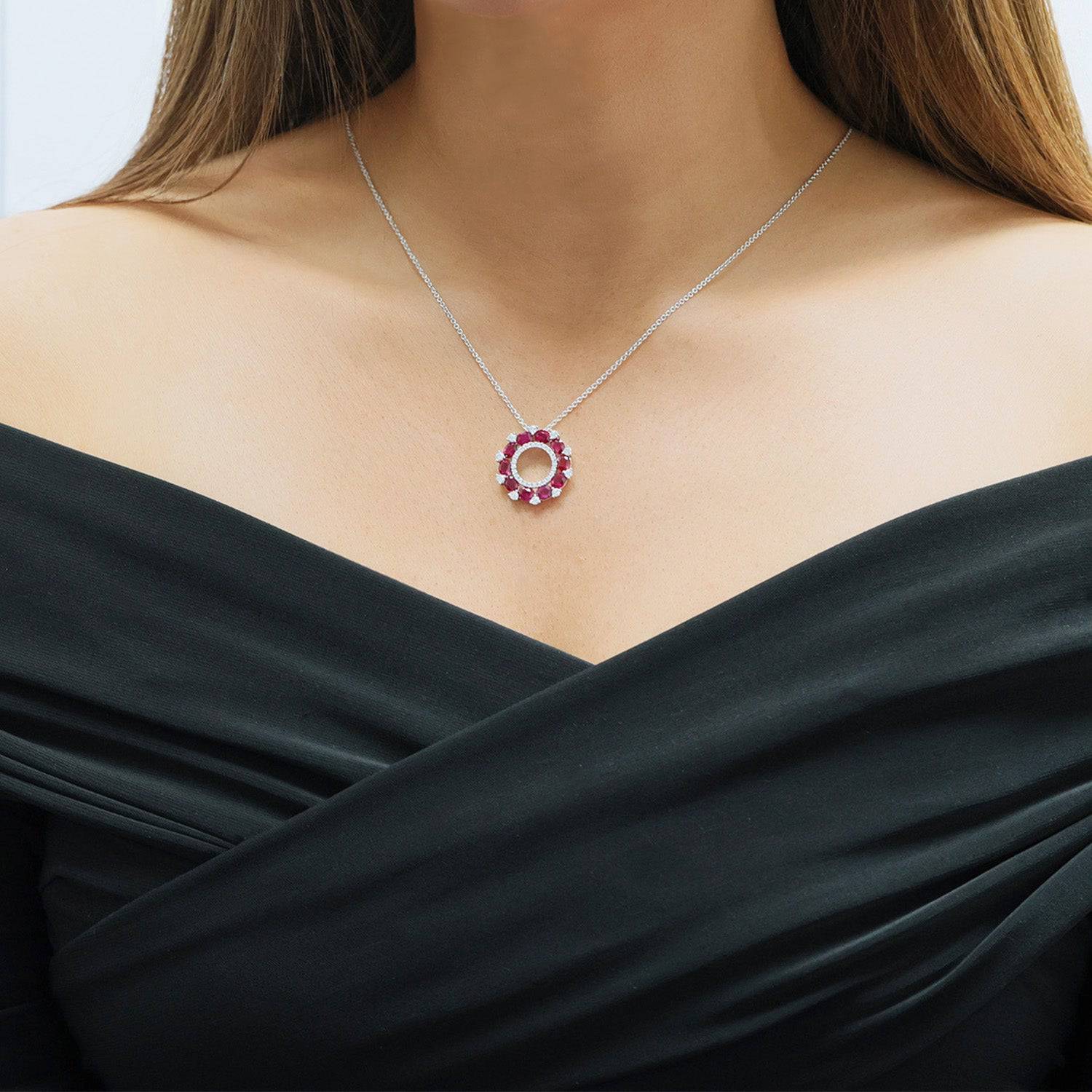 18ct White Gold Ruby & Diamond Open Circle Pendant - Image 2