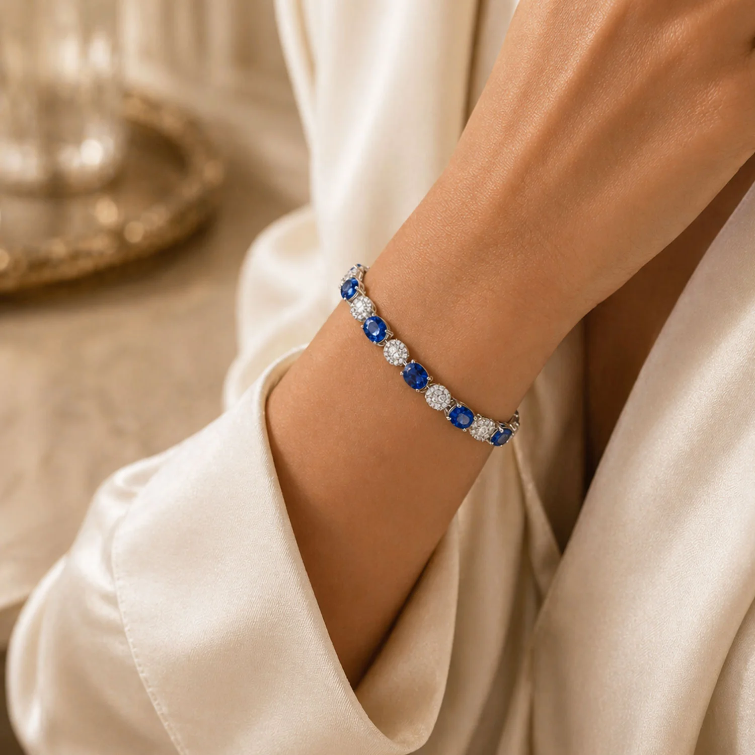 18ct White Gold Sapphire And Diamond Line Bracelet - Image 2