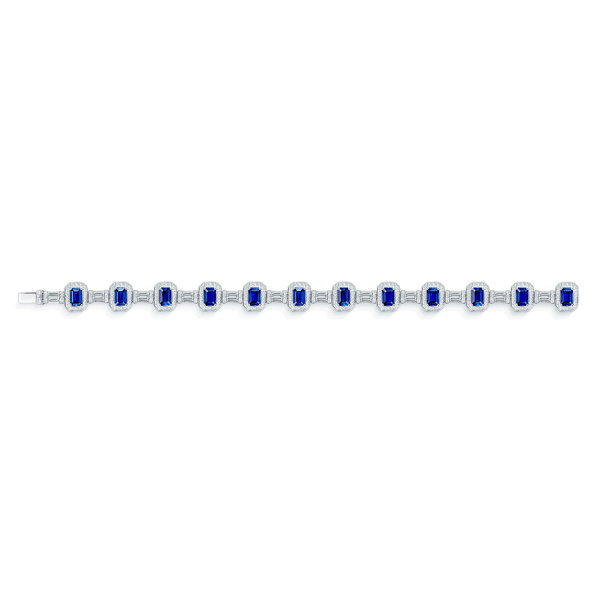 18ct White Gold Sapphire And Diamond Halo Vintage Line Bracelet - Image 3