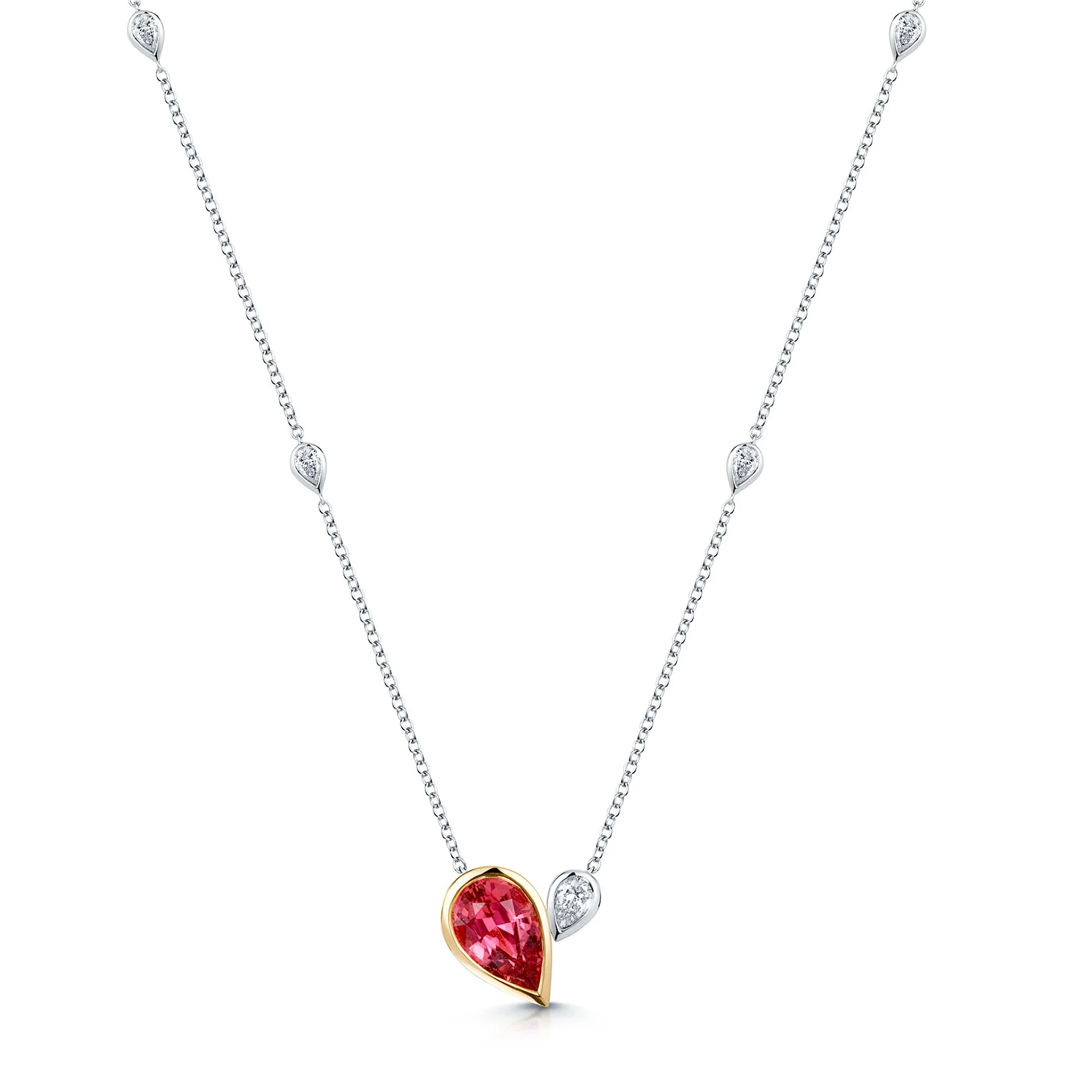 18ct White & Rose Gold Toi et Moi Pink Tourmaline & Diamond Pendant - Image 4