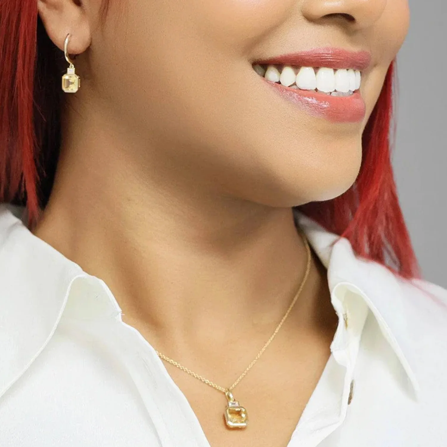 18ct Yellow Gold Citrine & Diamond Rubover Set Earrings - Image 2