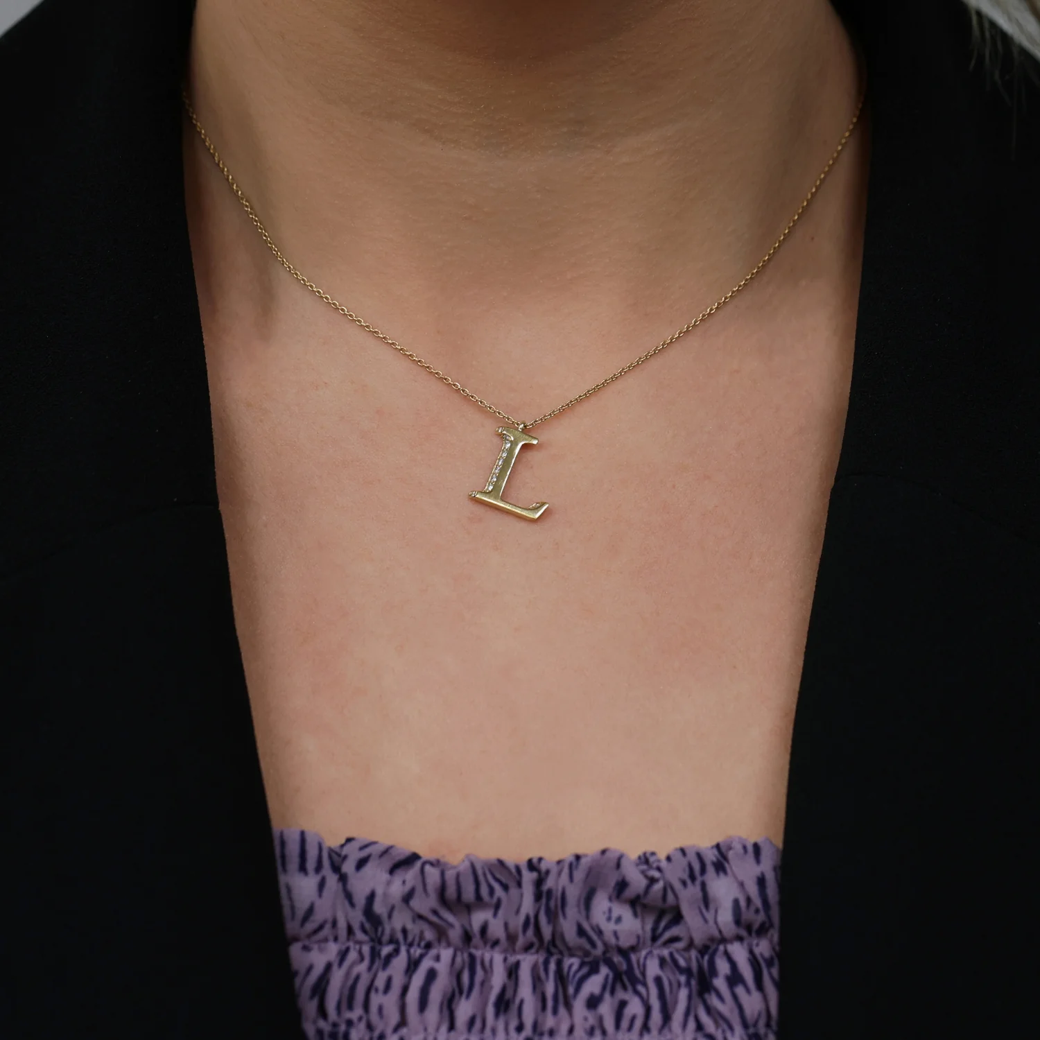 18ct Yellow Gold Diamond Initial Pendant & Chain - Image 2