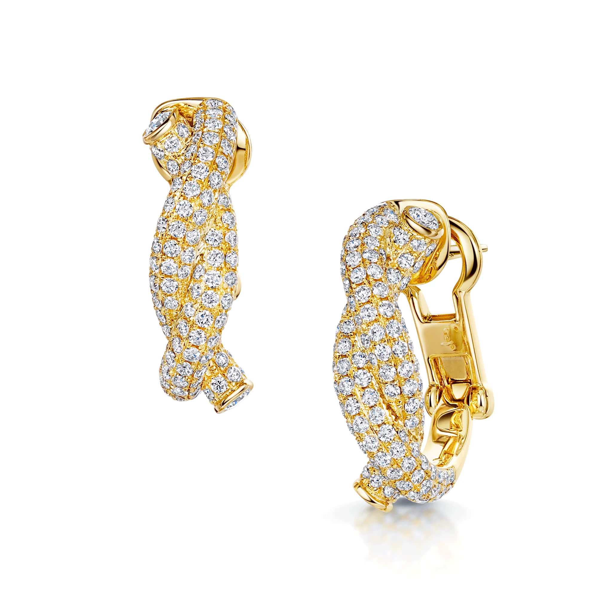 18ct Yellow Gold Diamond Knot Pave Set Hoop Earrings - Image 2