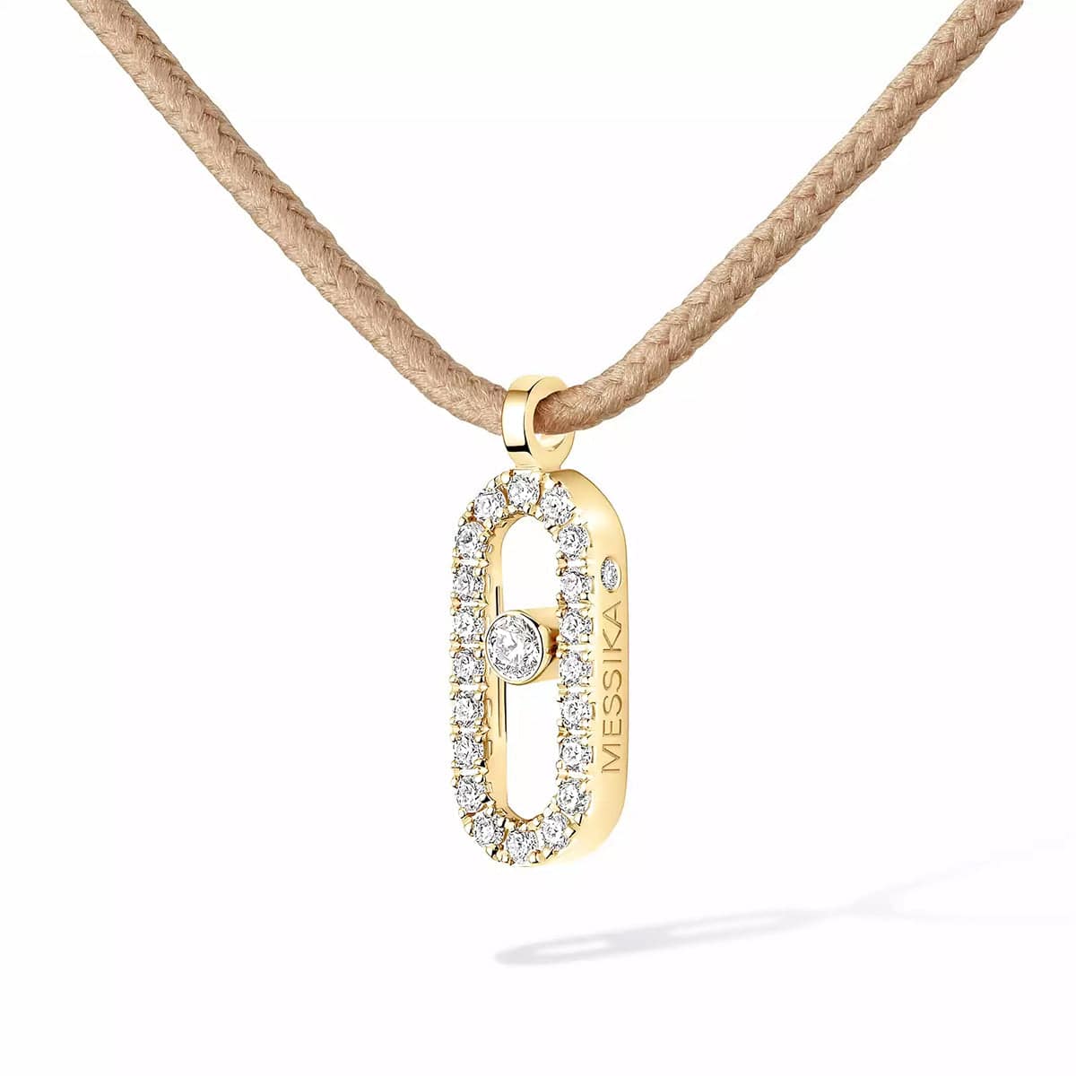 18ct Yellow Gold Diamond Messika Cares Necklace On A Beige Cord - Image 2