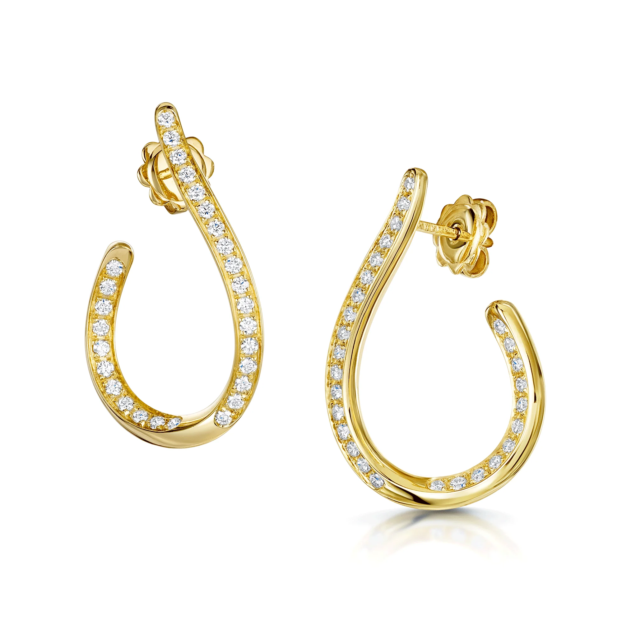 18ct Yellow Gold Diamond Pave Set Twisted Hoop Earrings - Image 4