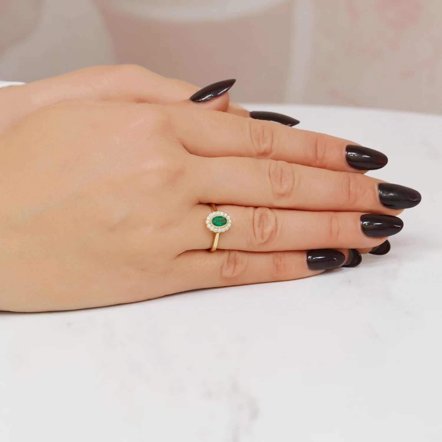 18ct Yellow Gold Emerald And Diamond Cluster Dress Ring - Image 2