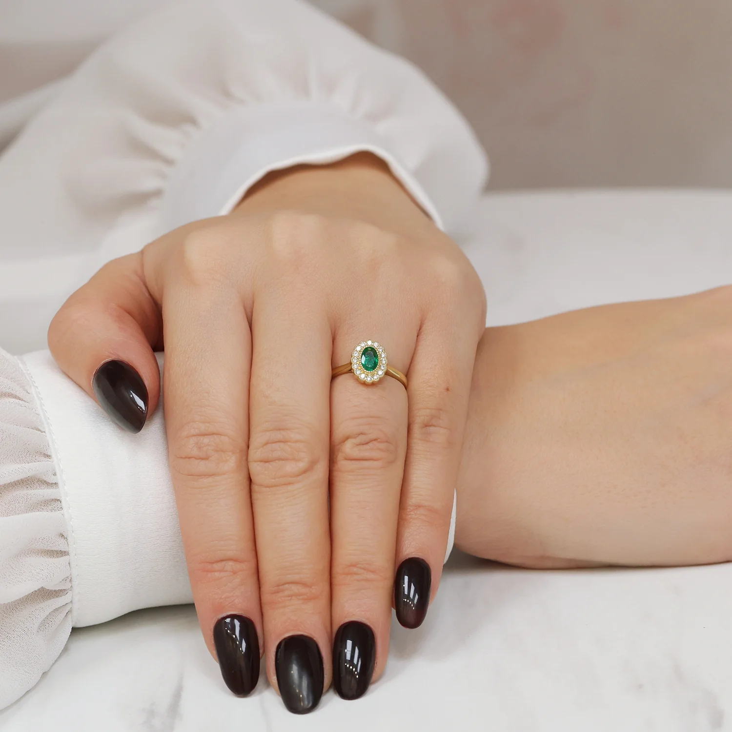 18ct Yellow Gold Emerald And Diamond Cluster Dress Ring - Image 3