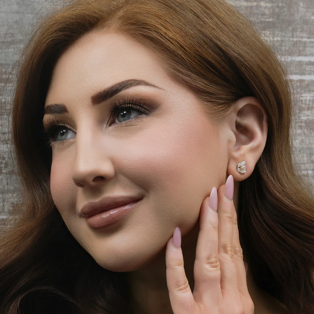 18ct Yellow Gold Emerald Cut And Marquise Diamond Stud Earrings - Image 2