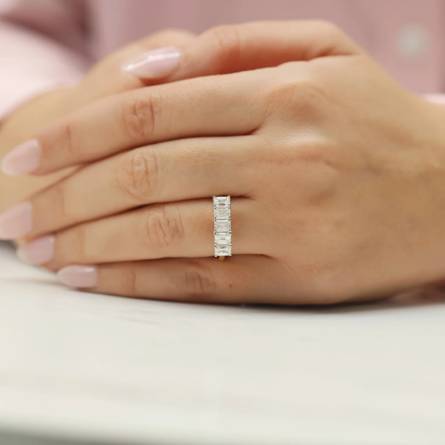 18ct Yellow Gold GIA Certified Five Stone Emerald Cut Diamond Eternity Ring - Image 3