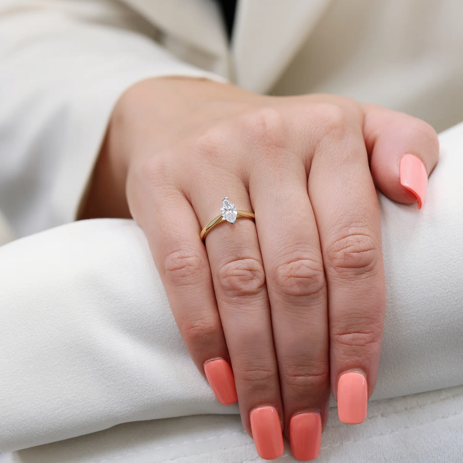 18ct Yellow Gold Marquise Cut Diamond Engagement Ring - Image 2