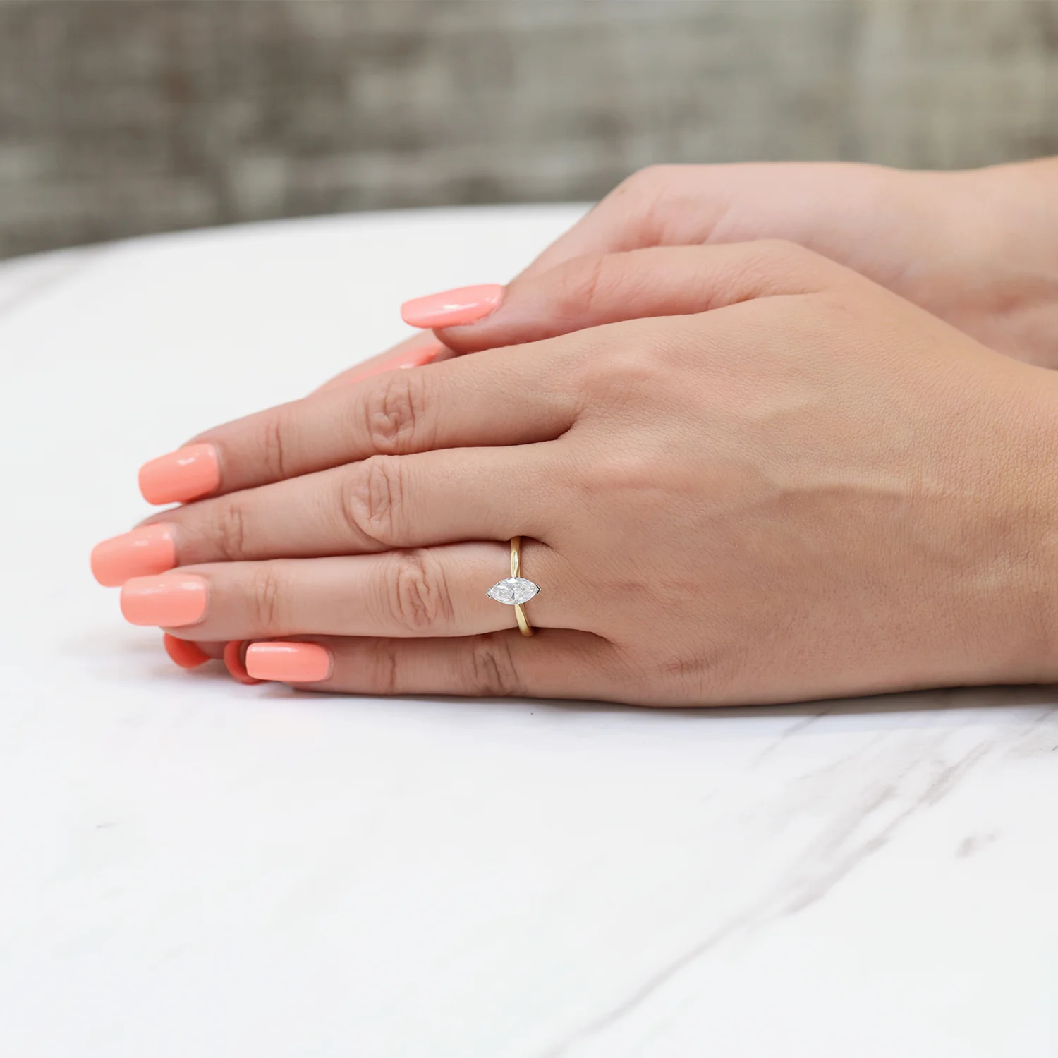 18ct Yellow Gold Marquise Cut Diamond Engagement Ring - Image 3