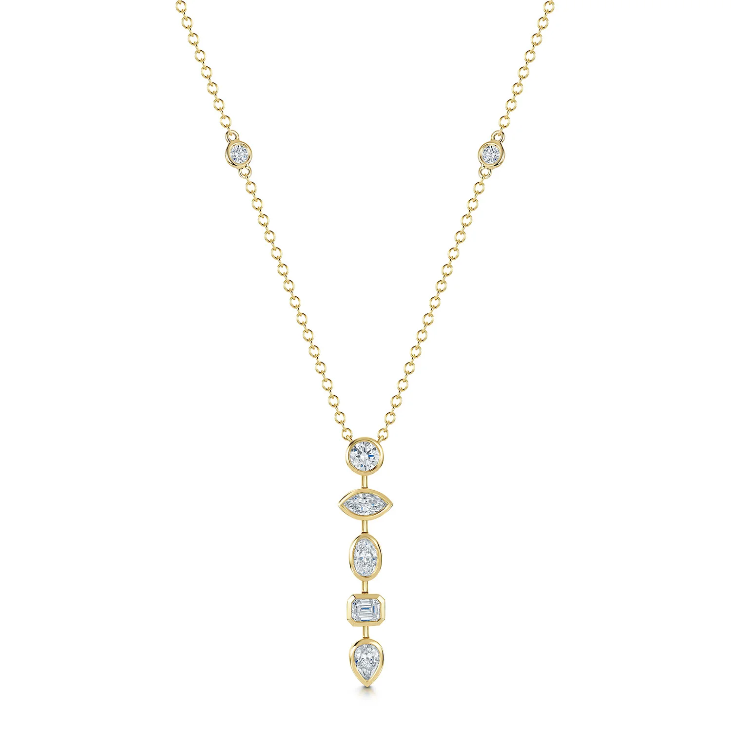 18ct Yellow Gold Mixed Cut Diamond Drop Pendant - Image 4