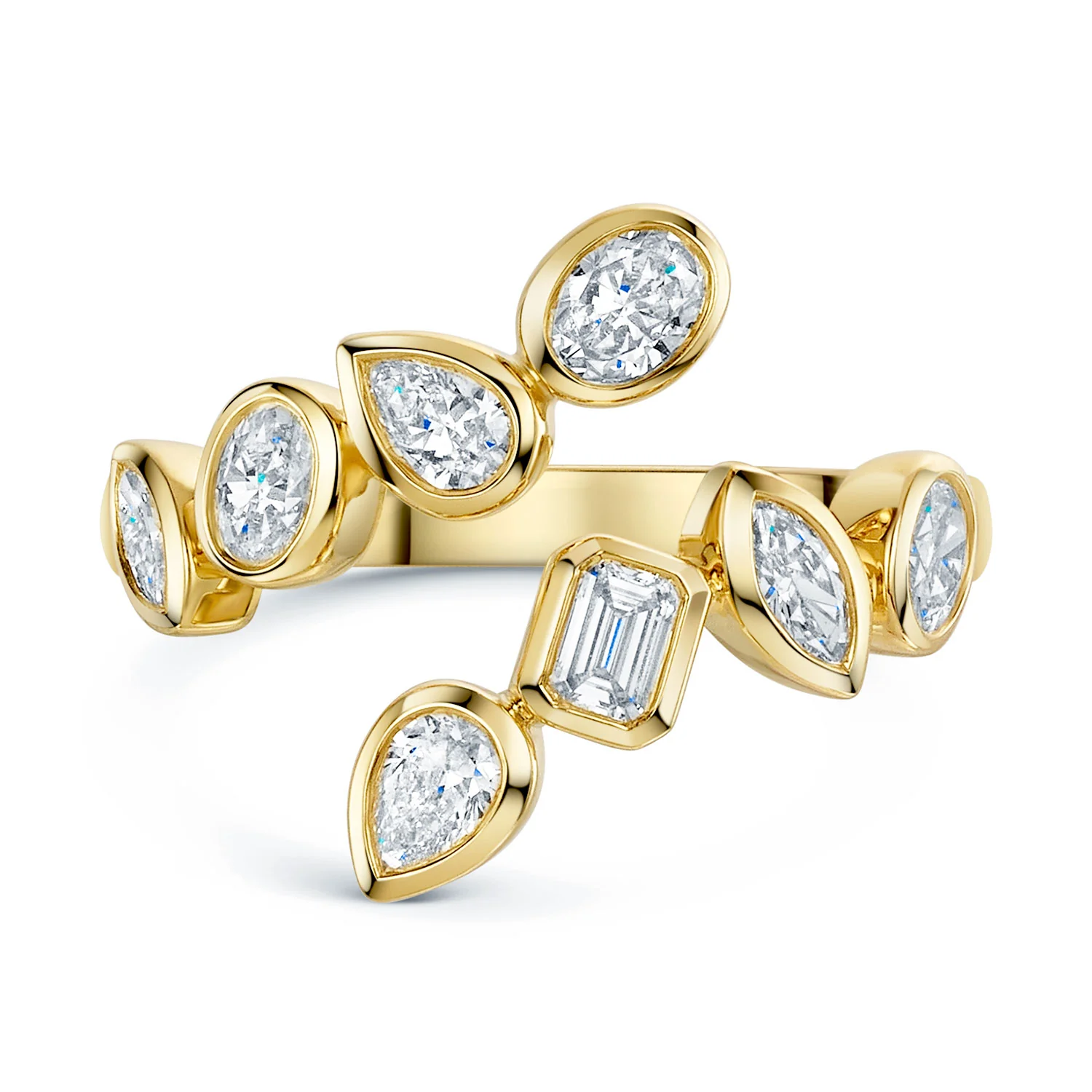 18ct Yellow Gold Mixed Cut Diamond Twist Dress Ring - Image 4