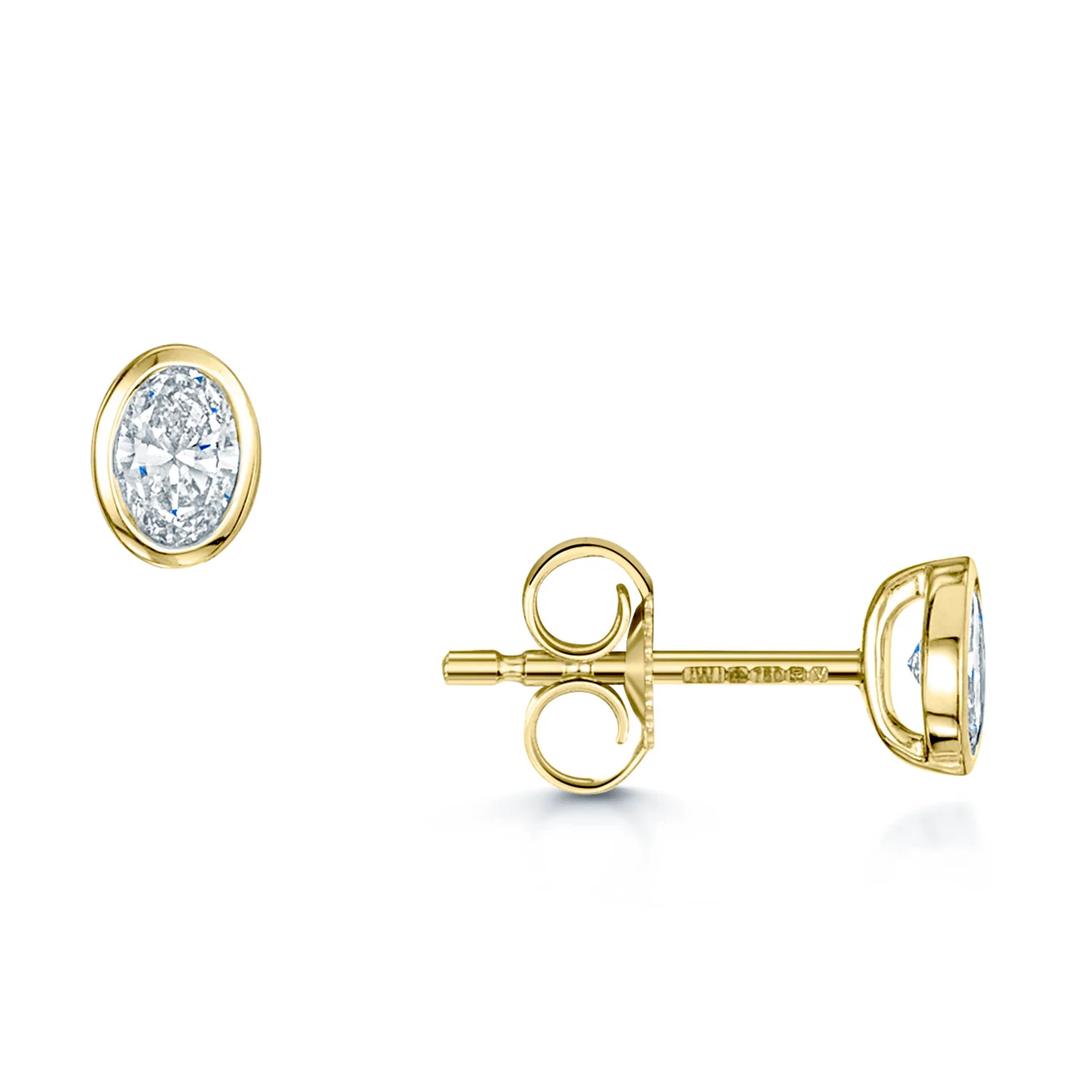 18ct Yellow Gold Oval Cut Diamond 0.30ct Rub Over Stud Earrings