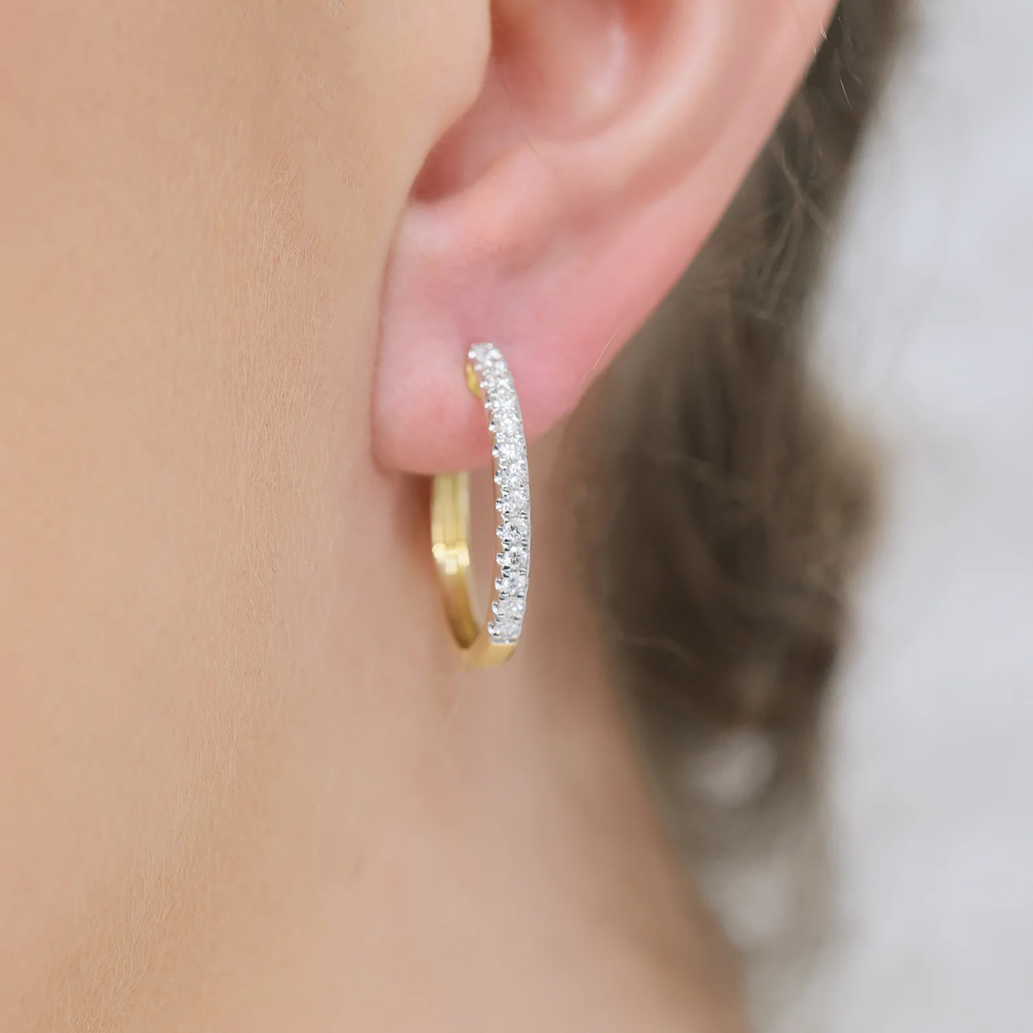 18ct Yellow Gold Oval Diamond Half Hoop Earrings - Image 2