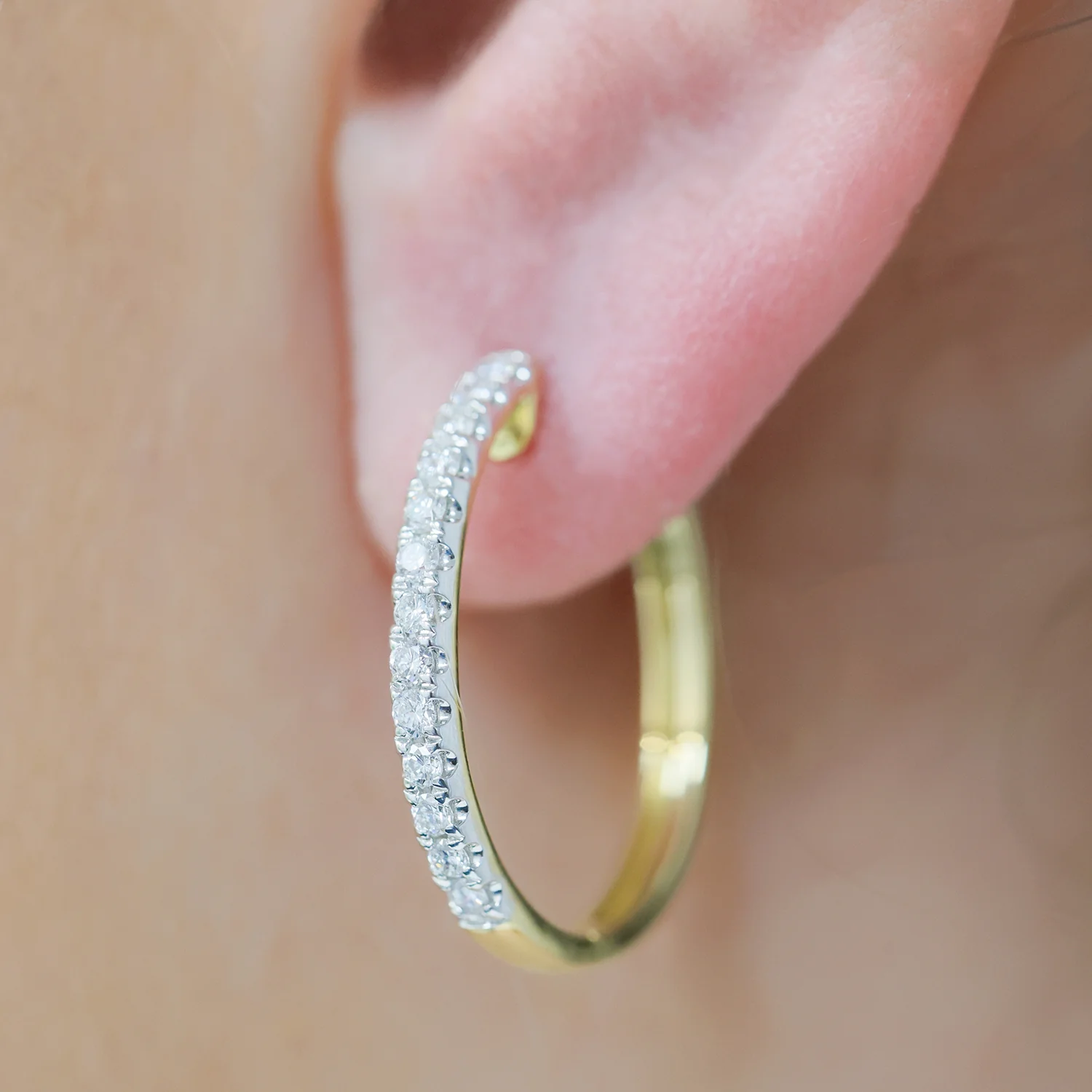 18ct Yellow Gold Oval Diamond Half Hoop Earrings - Image 3