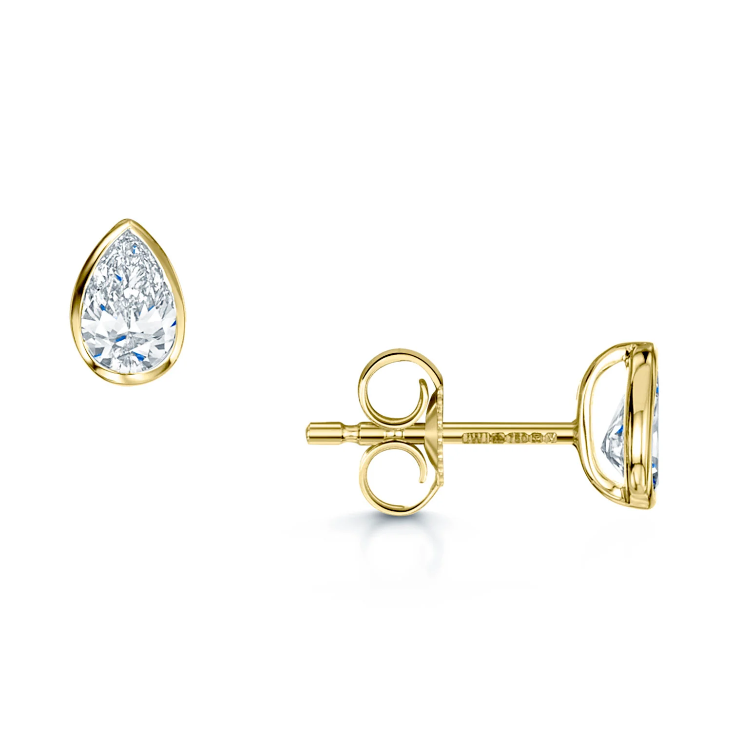 18ct Yellow Gold Pear Cut Diamond 0.50ct Rub Over Stud Earrings