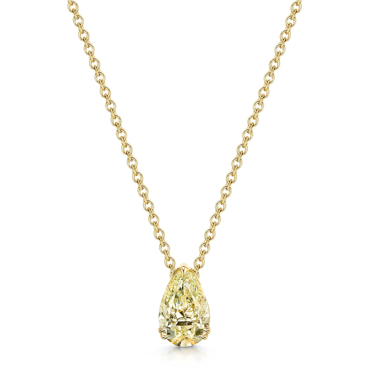18ct Yellow Gold Pear Cut Light Yellow Diamond Single Stone Pendant