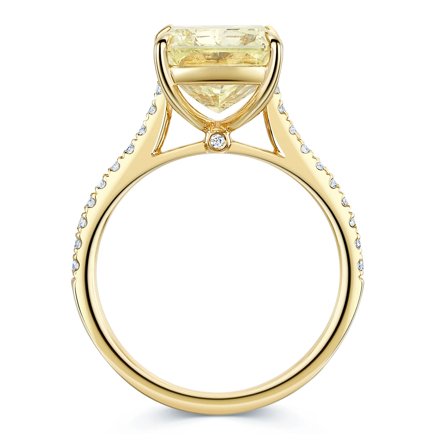 18ct Yellow Gold Radiant Cut Yellow Diamond Ring With Diamond Set Shoulders - Image 3