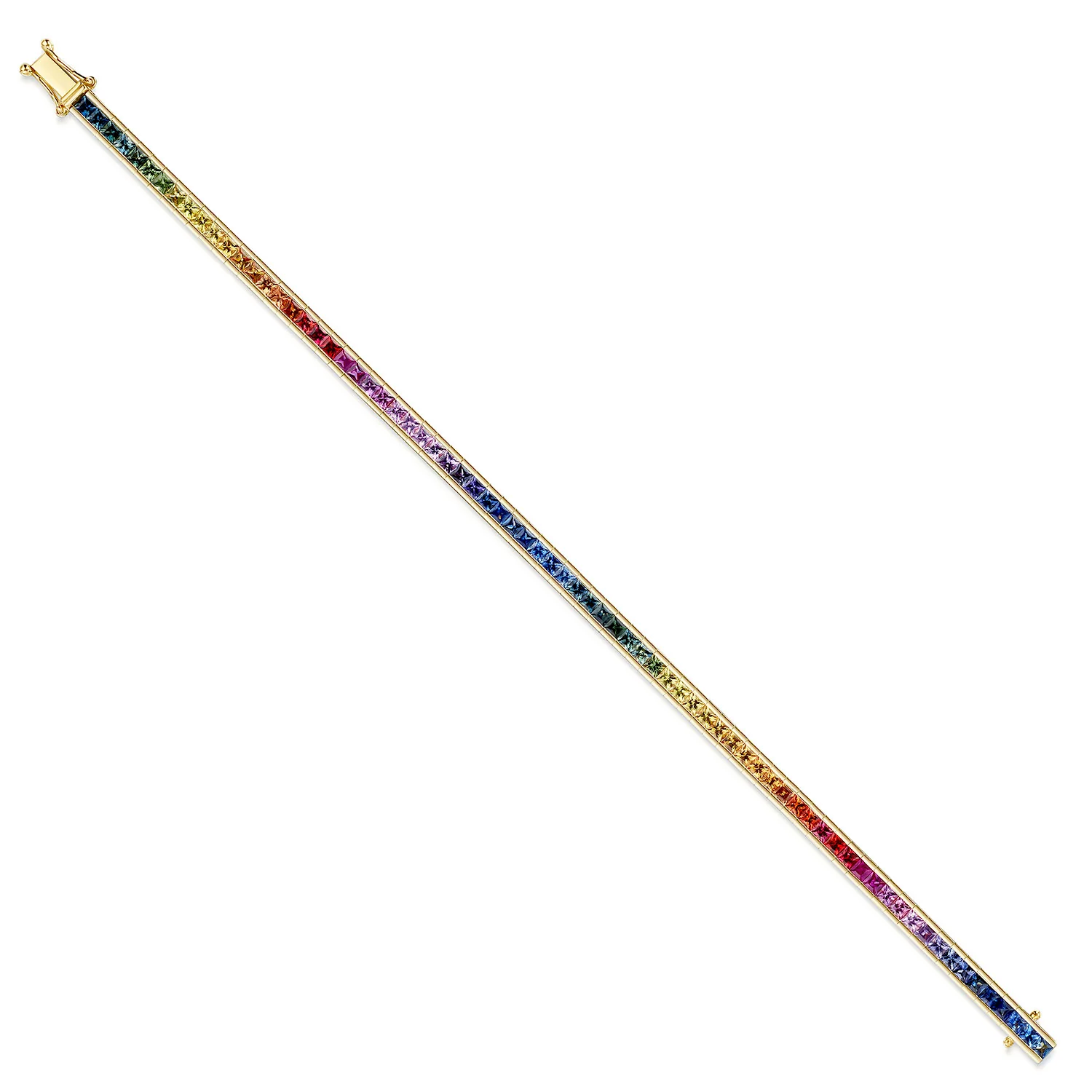 18ct Yellow Gold Rainbow Sapphire Tennis Bracelet - Image 6
