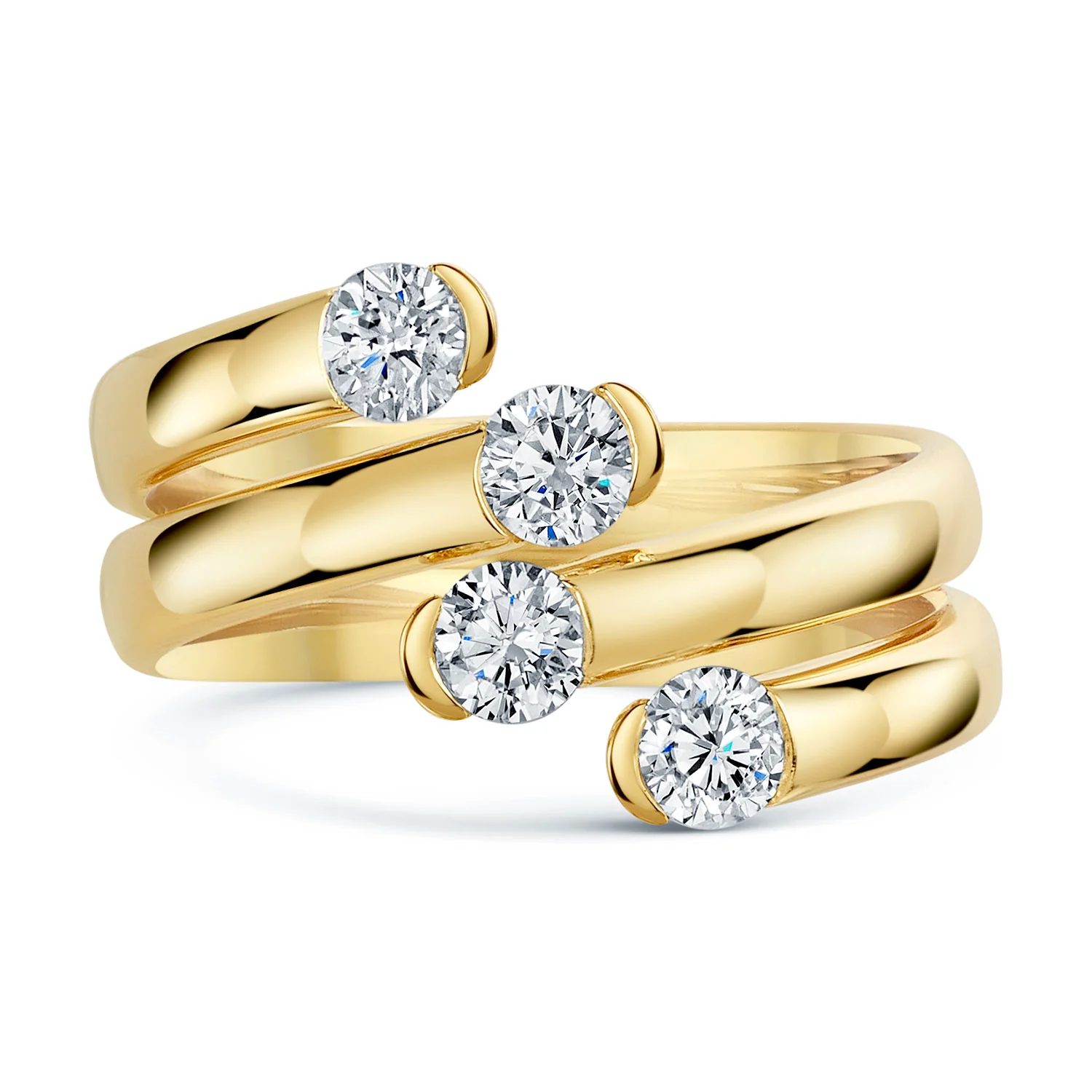 18ct Yellow Gold Round Brilliant Cut Diamond Double Twist Shaped Dress Ring - Image 4