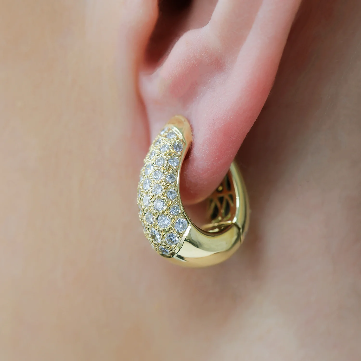18ct Yellow Gold Round Brilliant Cut Diamond Pave Set Hoop Earrings - Image 2