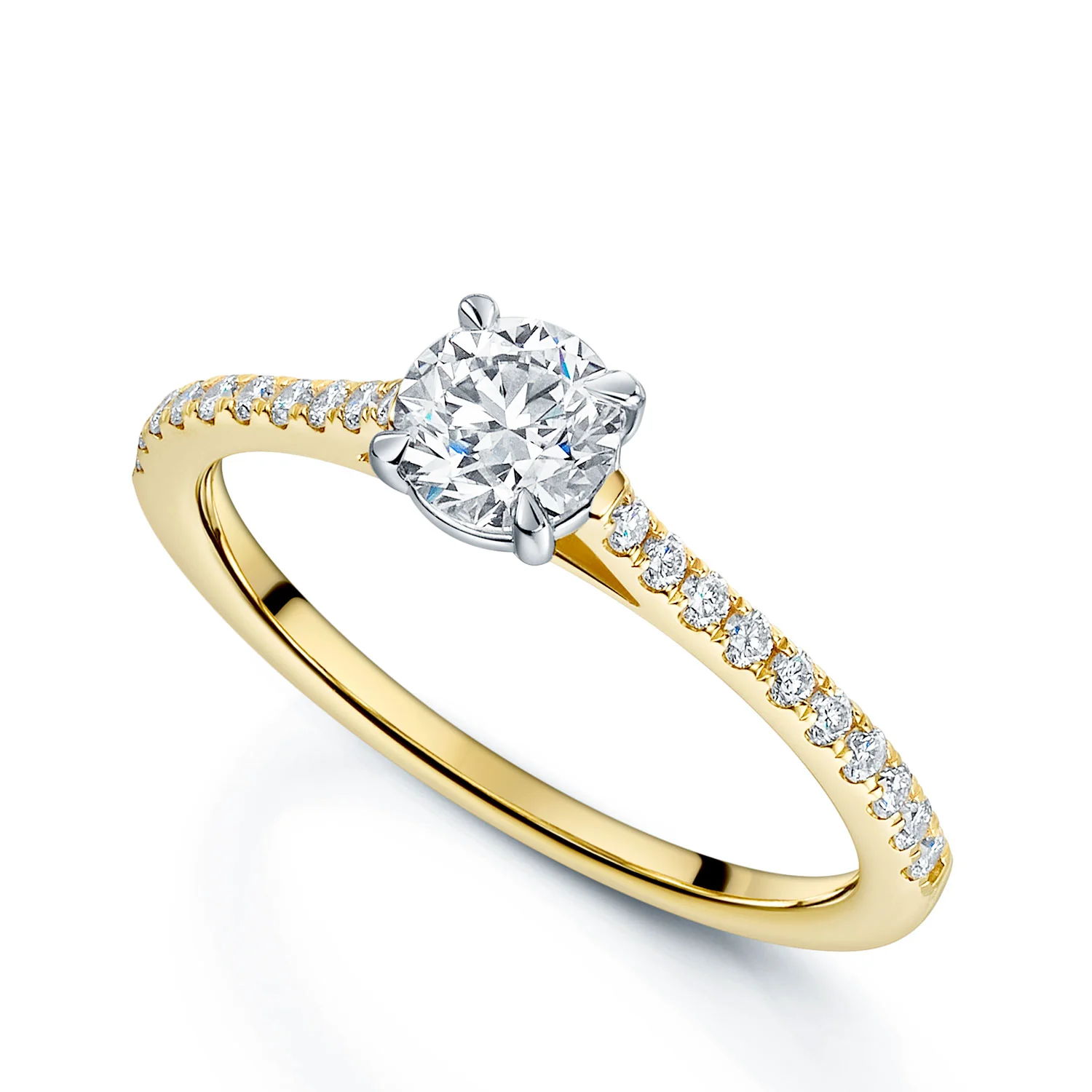 18ct Yellow Gold GIA Certified Round Brilliant Cut Diamond Ring With Diamond Set Shoulders