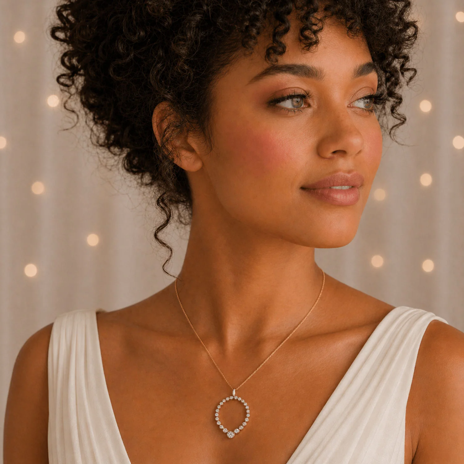 18ct Yellow Gold Round Brilliant Cut Diamond Rub Over Fancy Graduated Drop Pendant - Image 2