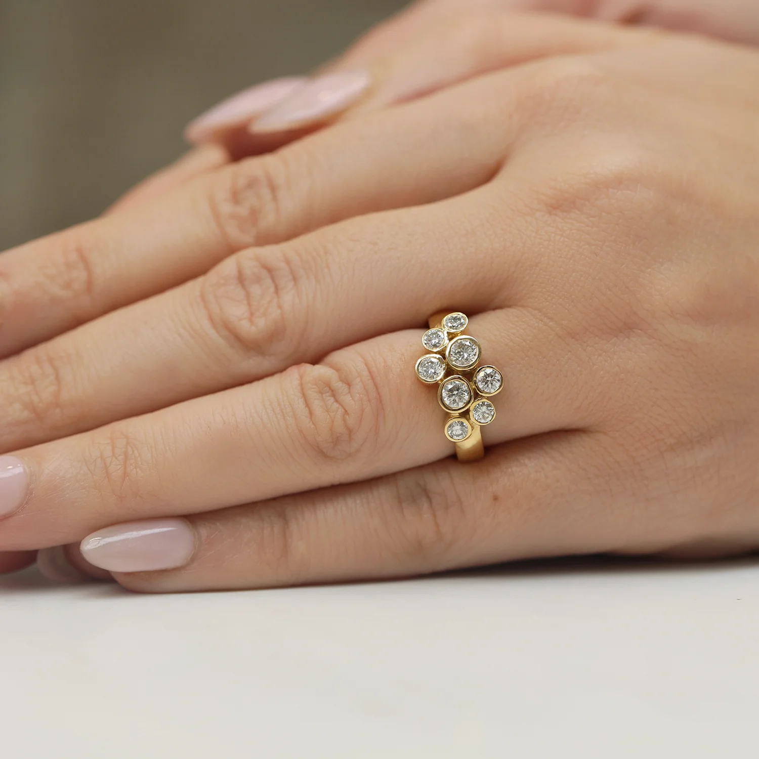 18ct Yellow Gold Round Brilliant Cut Diamond Rubover Dress Ring - Image 2