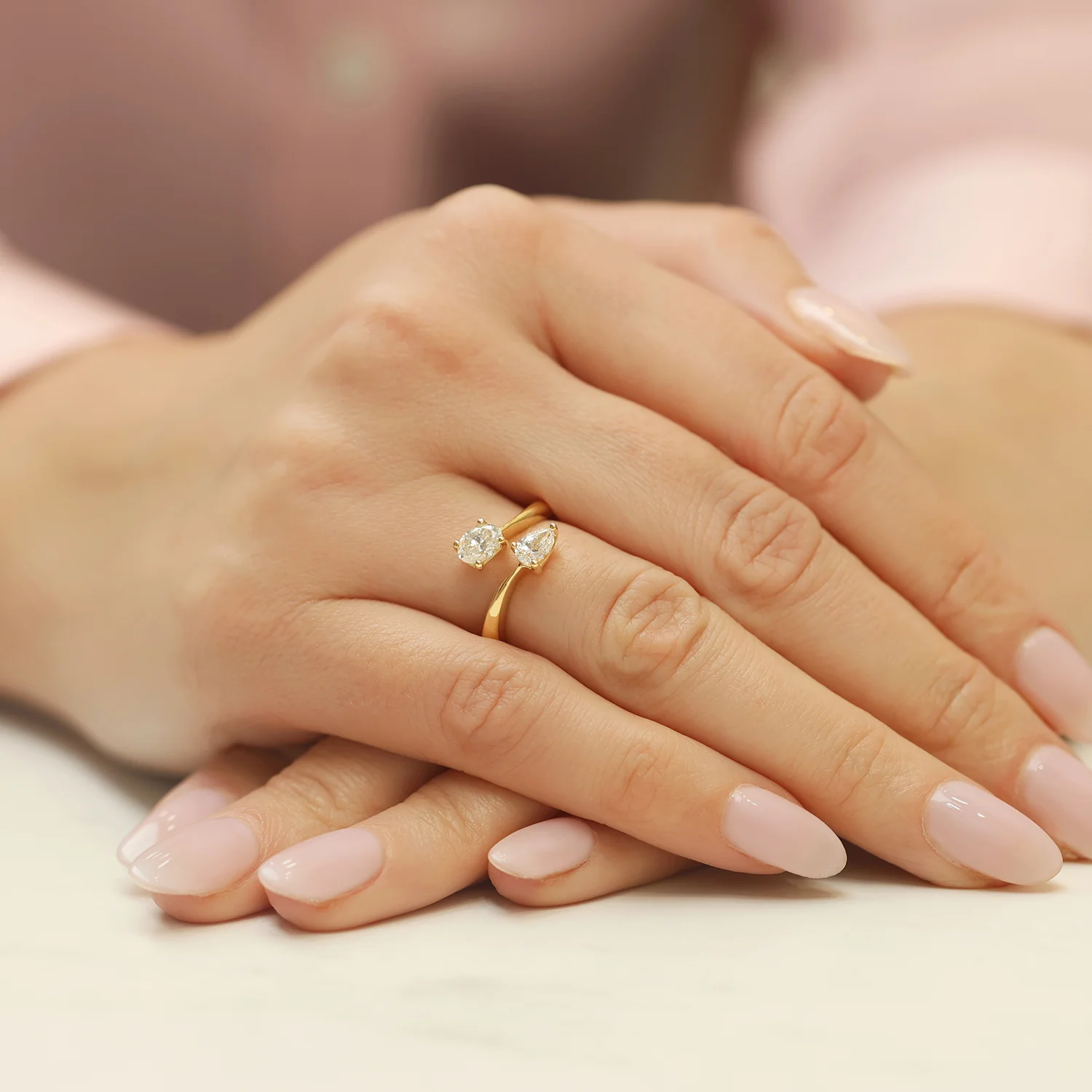 18ct Yellow Gold Toi Et Moi Pear And Oval Cut Diamond Two Stone Ring - Image 2
