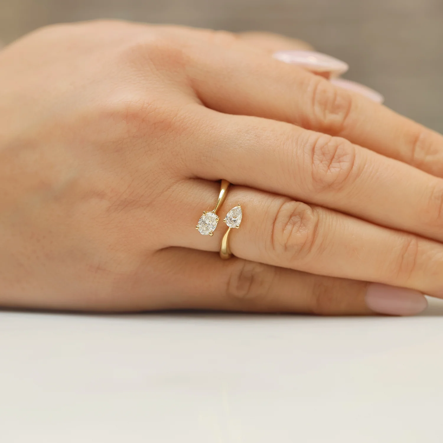 18ct Yellow Gold Toi Et Moi Pear And Oval Cut Diamond Two Stone Ring - Image 3