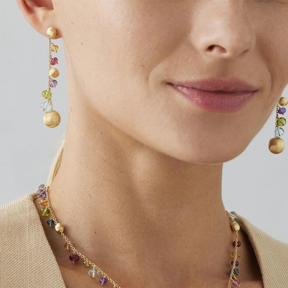 Africa 18ct Yellow Gold Mixed Stone Drop Earrings - Image 2